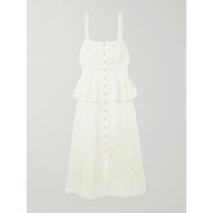 Self-Portrait Peplum Sleeveless Midi Dress - US 2 Off White